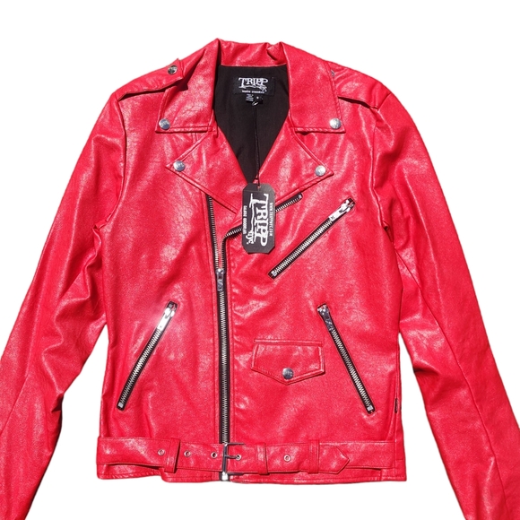 Tripp NYC Faux Leather Classic Red Moto Jacket - Picture 2 of 7
